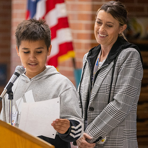 Student at the podium